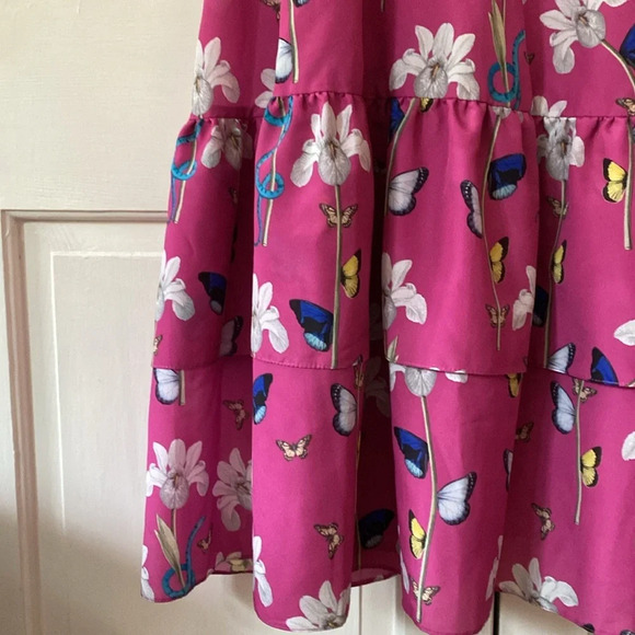 Borgo De Nor Dress Fuchsia Butterfly Floral Printed Maxi Dress Size UK 8‎ US 4 - Picture 3 of 12